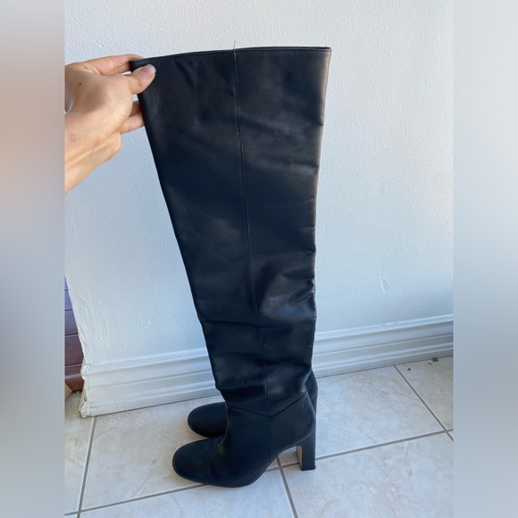 🛍️ZARA OVER THE KNEE LEATHER BOOTS WORN ONCE ORIGINALLY $281 BLOCK HEEL COMFY - Picture 2 of 9